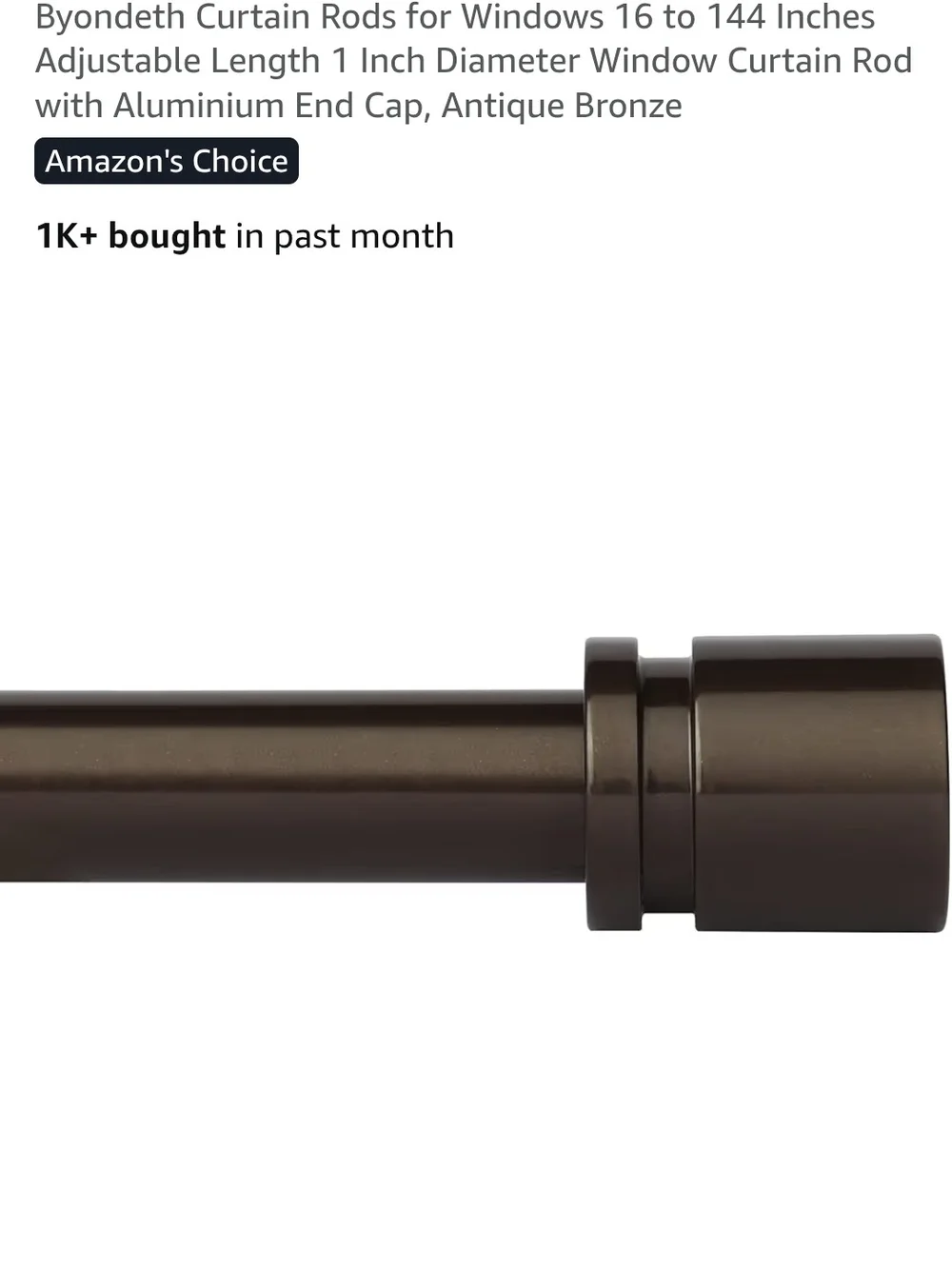 Antique Bronze Curtain Rod with Cylinder Finial